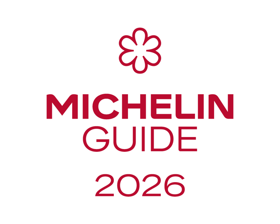 Logo des Michelin Guide 2026 mit rotem Firmensymbol auf weißem Hintergrund