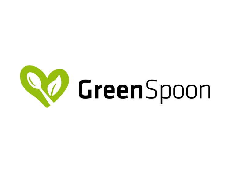Logo con cuore verde, cucchiaio e foglia, sito web di foodblog