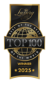 Top 100 Global Winner 2025 award in gold and black